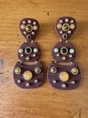Tuckernuck Chocolate Gemstone Knox Statement Earrings Brown Gold NIP